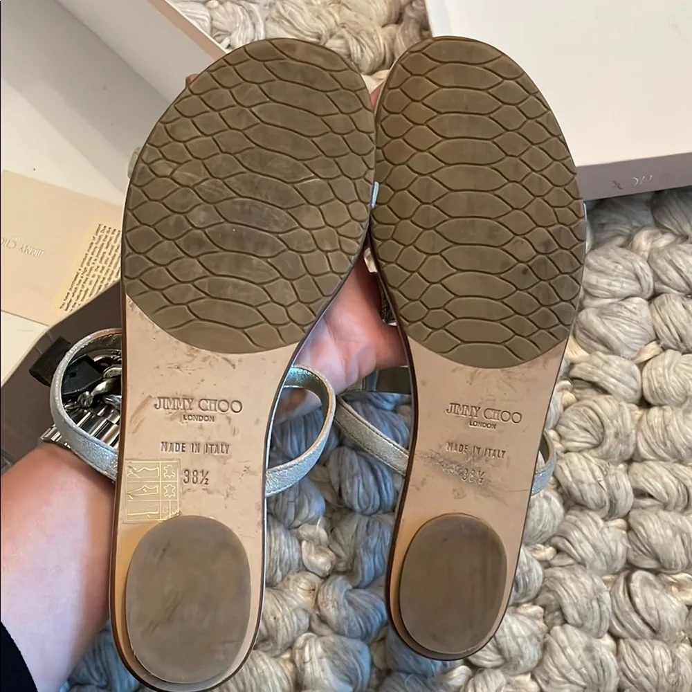 Jimmy Choo Cream and Gold Sandals with Rhinestone Embellishments - Picture 3 of 3